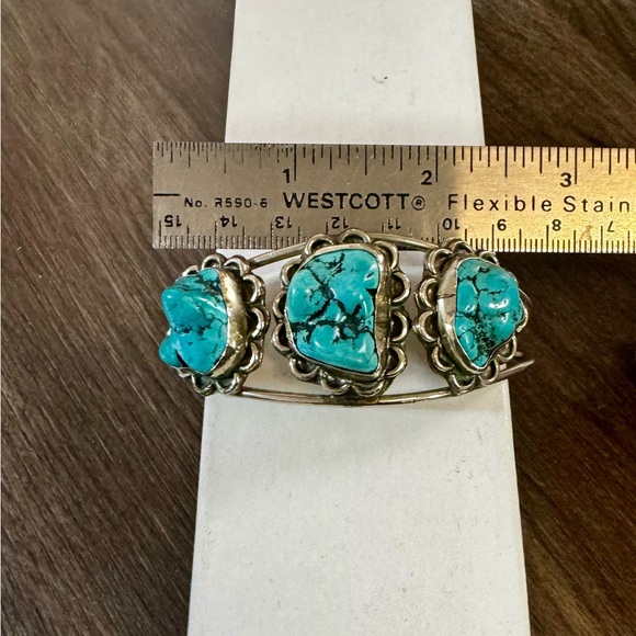 Vintage Mexican Blue Turquoise Cuff - Handmade Boho Bracelet - Picture 7 of 9